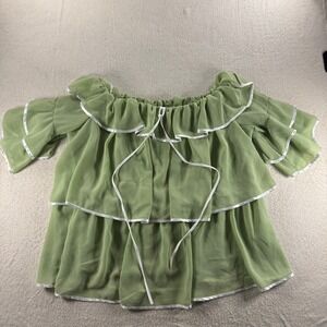 Casual Elegance by Dejavu Lane Olive Green Ruffle Off Shoulder Layered Top 1X